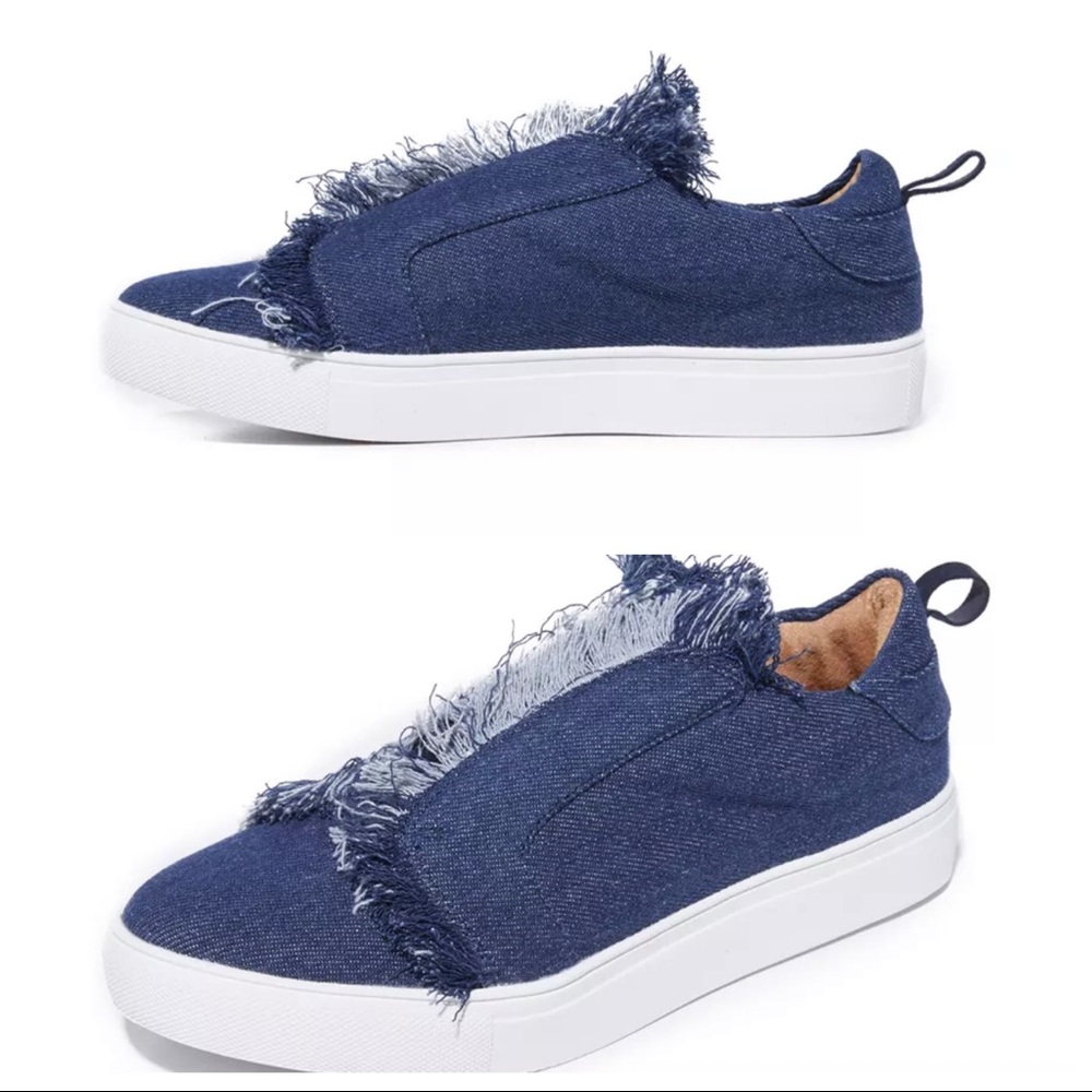 Jaggar denim sneakers Blue jean Frayed Slip On shoes white platform chunky sole